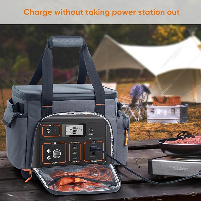 FRECOLSH Travel Carrying Case Compatible with Jackery 500, Portable Power Station Storage Case with Water- proof Bottom and Pocket for Jackery Accessories, Storage Bag Only