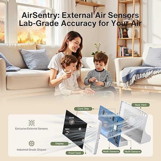 bonoch 16 in 1 Air Quality Monitor Indoor 7" Display 9 AQI+7 AQI Alerts, CO2 Monitor Air Quality Tester for CO2, TVOC, PM2.5 PM1.0 PM10, HCHO Temperature Humidity AQI & Time Air Quality Meter for Home