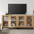 WAMPAT Modern TV Stand with Glass Doors for 32-70 inch TVs, Farmhouse Entertainment Center Media TV Console with Adjustable Shelves for Living Room, Bedroom, Oak