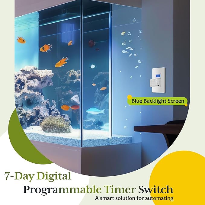 TG 7 Days Digital in-Wall Programmable Timer Switch for Lights, Fans, and Motors, Single Pole, Neutral Wire Required, 18 ON/Off Timer Settings, with Blue Backlight, White, 5 Pack