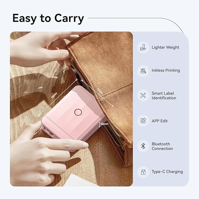 NIIMBOT D110 Upgraded Version Mini Label Maker Machine with Tape, Portable Bluetooth Thermal Printer, Sticker Labeler with Multiple Templates for Office Organization Home Kitchen School, Pink
