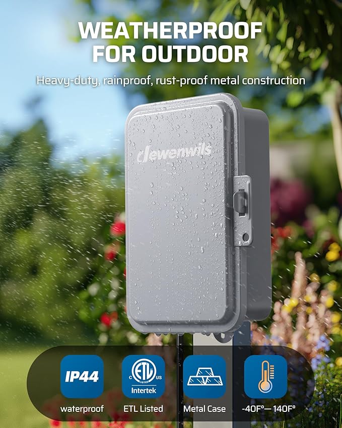 DEWENWILS 24-Hour Mechanical Timer Switch - 208-277VAC DPST, 5HP 40A, Metal Enclosure, Heavy Duty, Manual Override, Ideal for Pool Pump, Water Heater, Lights and Fans, Weatherproof, ETL Listed, Gray