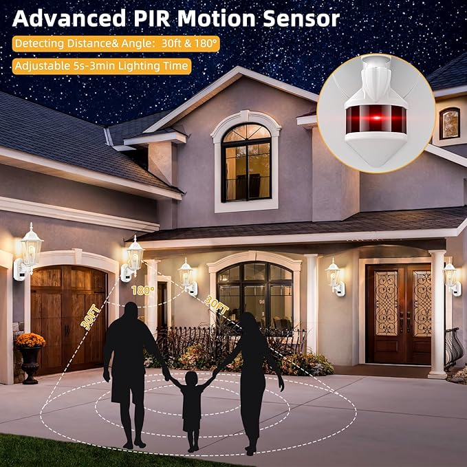 Lamomo 2 Pack Motion Sensor Outdoor Lights, Upgrade Dusk to Dawn White Outdoor Light Fixtures Wall Mounted, 100% Anti-Rust Aluminum Waterproof Porch Lights for Patio Front Door Garage