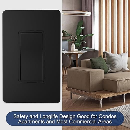 ThunderWay Matte Black 3 Way Decorative Light Switch with Plate, 15 A 120/277 V Rocker Paddle Wall Switch Replacement, Self-Grounding, Residential Grade, Wall Plate, UL Listed (30 Pack)