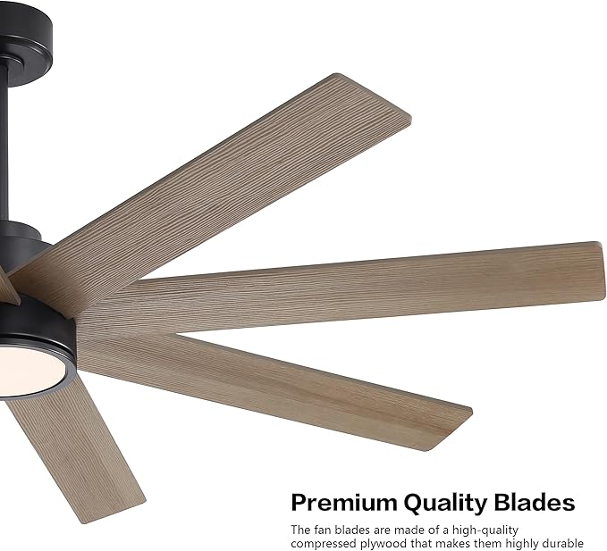 WINGBO 60" Large DC Ceiling Fans with Lights and Remote, 3 Downrods, 8 Plywood Blades, 6-Speeds Reversible DC Motor, 3CCT, Indoor Ceiling Fan for Bedroom Living Room Patio, Black and Gray