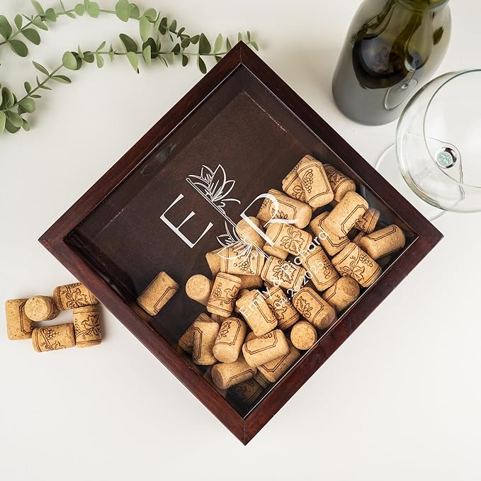 ARYCRAFTS Personalized Wooden Wine Cork Holder Shadow Box – Custom Engraved Display Case for Weddings, Engagements, Anniversaries & Wine Lovers – Rustic Memory Keepsake with Clear Front Panel