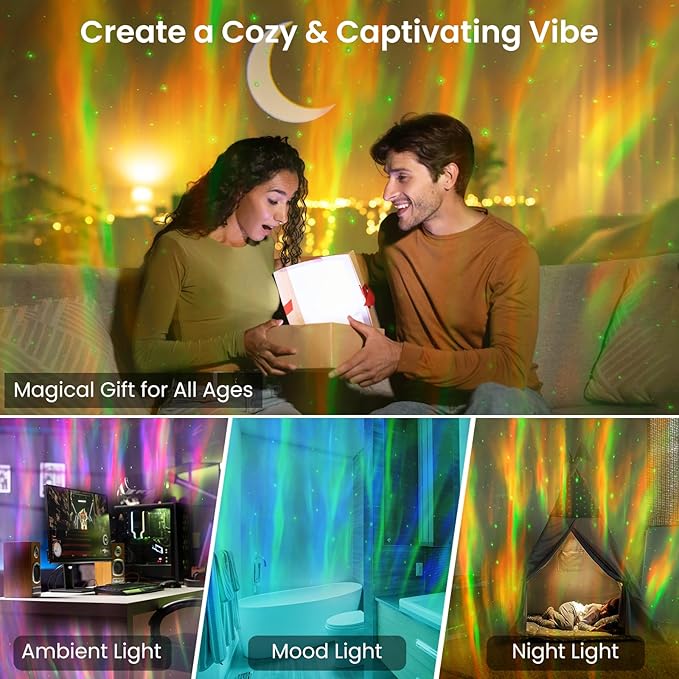HUMIIEYE Star Projector with Bluetooth Speaker, 1800mAh Battery Operated Night Light Galaxy Projector, Northern Lights Aurora Projector with Moon, Mood Ambient Lighting for Bedroom Kids Girls Adults