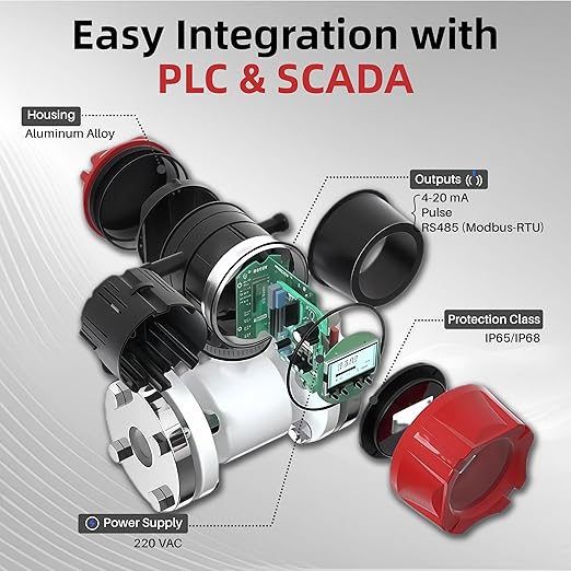 Electromagnetic Flow Meter,High-Precision Industrial Flowmeter Digital Display IP65 Protection 4-20mA Output Pipe Sensor for Wastewater, Sewage, and Seawater（DN40)