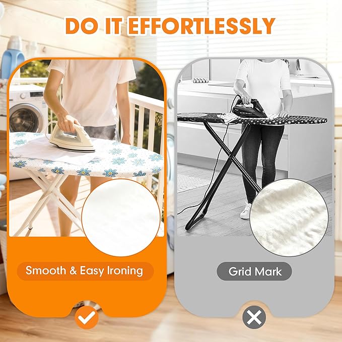 Ironing Board Cover and Pad, 15x54 Standard Size Thick Iron Padding, Scorch & Stain Resistant Ironing Board Cover, Heavy Duty Iron Board Padded with Adjustable Fasteners Durable Elastic Edge, Daisy