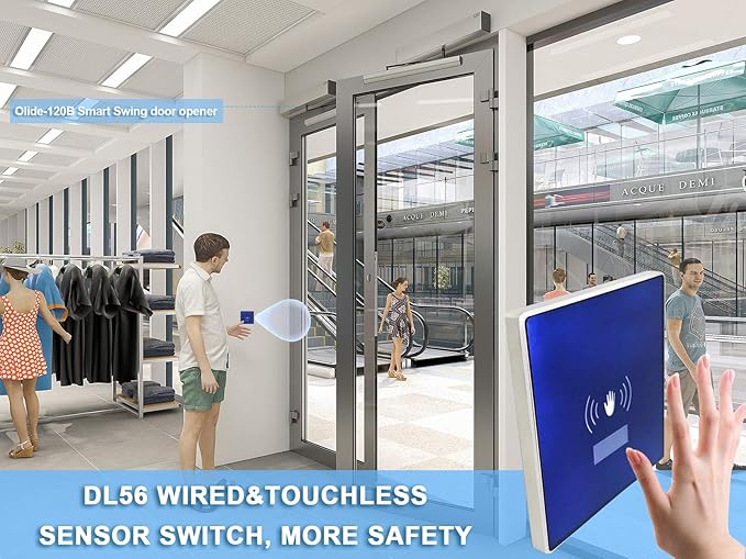 Olideauto DSW120 Electric Swing Door Opener Touchless Hand Sensor Open with 2PCS Wired High Sensitivity Hand Sensor Switches
