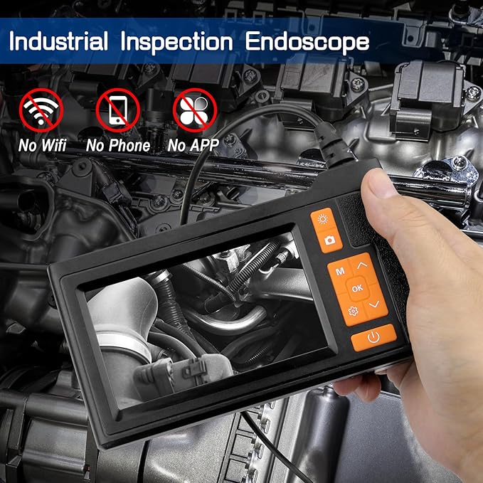 33FT Dual Lens Endoscope Camera with Light, 4.3" Borescope with Photo/Video(Built-in 32GB Card), IP67 Waterproof with 8 LED Lights, Semi-Rigid Snake Cable for Pipe, Engine & HVAC Inspection