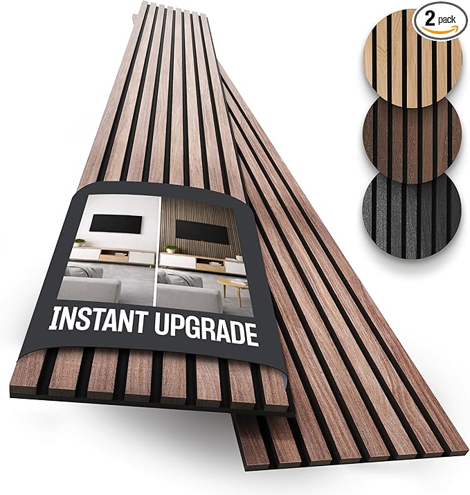 2-Pack Acoustic Wood Slat Panels - Soundproof Wall Paneling for Interior Decor