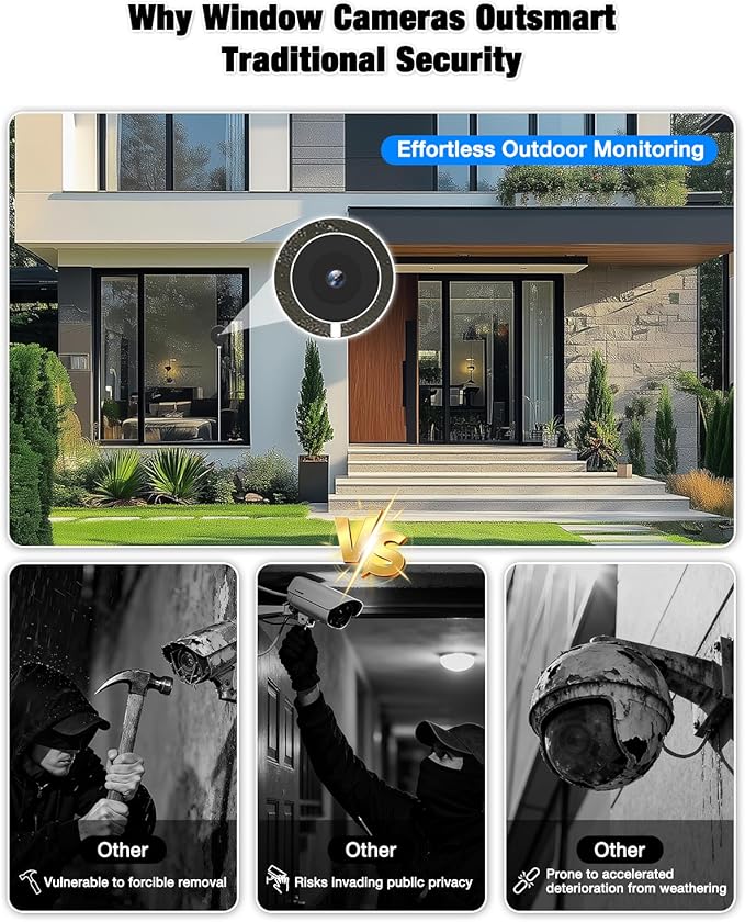 Atfoyer 2K Window Camera for Home Security with Full Color Night Vision, 2.4GHz WiFi Indoor Security Cameras, Human & Motion Detection, 24/7 Monitoring, 2 Way Talk, Easy Install