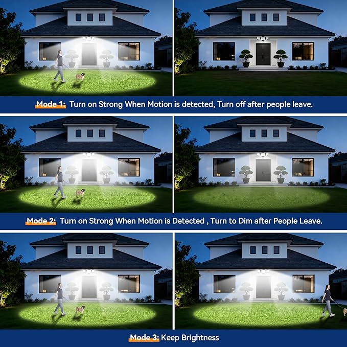 PURICH Upgraded LED Security Lights Motion Sensor Light Outdoor, 7000LM, 6500K, Waterproof, Flood Light Outdoor Motion Detector with Adjustable 3 Head, Hardwired Wall Light for Entryway, Yard, Garage