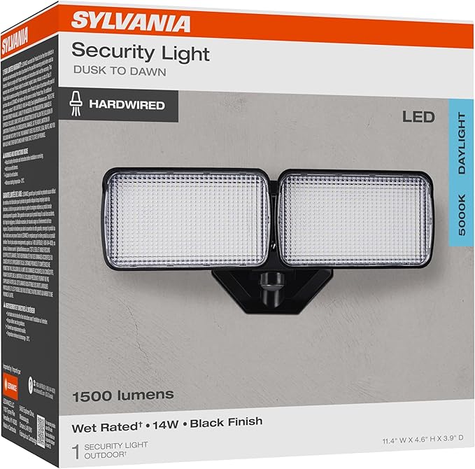 Sylvania 14W Dusk to Dawn Security LED Light, Hardwired, 1500 LMS, Wet Rated, 5000K, Daylight - 1 Pack (66475)