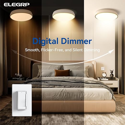 ELEGRP Dimmer Light Switch for 300W Dimmable LED/CFL Lights and 600W INC/HAL Bulbs, Single Pole/3-Way LED Slide Dimmer Light Switch, Wall Plate Included, UL Listed, 2 Pack, Matte White