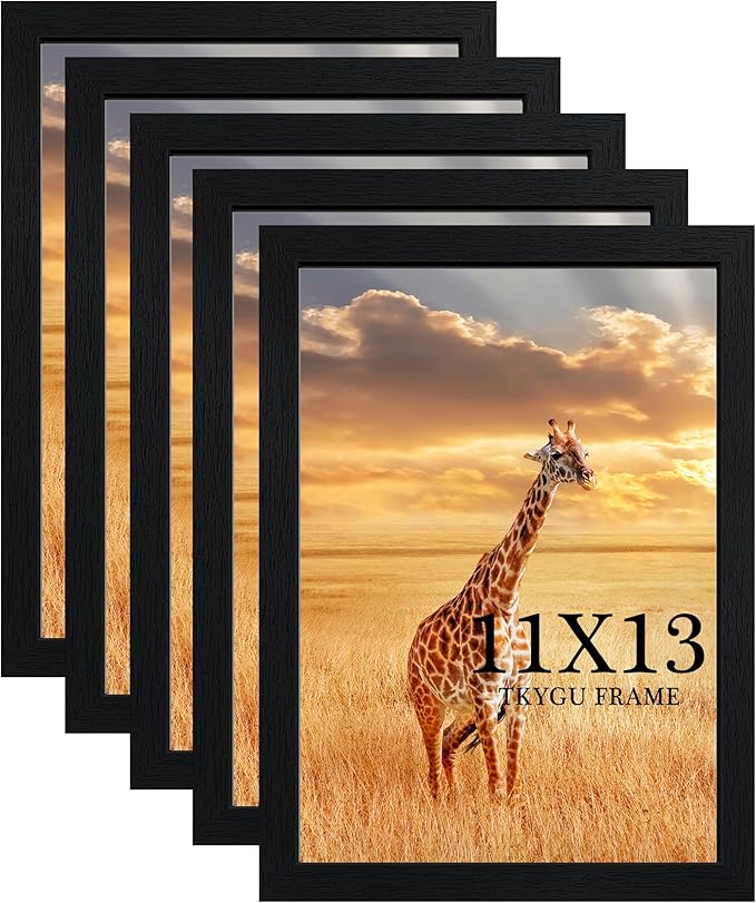 TKYGU 11x13 Picture Frame Set of 5,Wooden Frame 11x13 Wall Gallery Poster Photo frame Black with Durable Shatter Resistant Plexiglass for Wall Mounting Family -friend- wedding best gift
