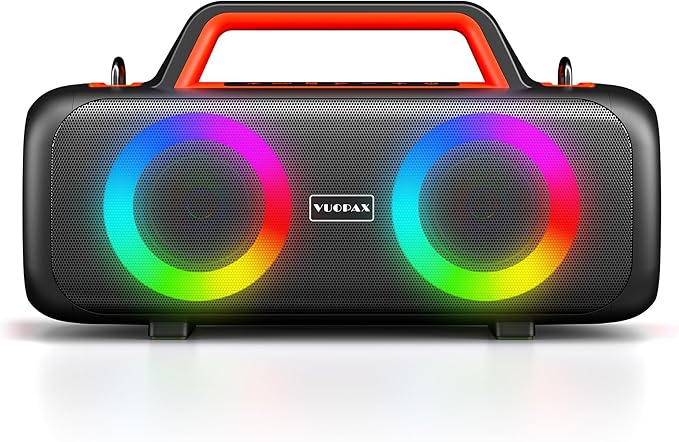Portable Bluetooth Speaker Wireless,140W Peak Loud Sound with 2 Subwoofers and 2 Tweeters, Plus Bass Boost, IP65 Waterproof Outdoor Speaker, 24H Playtime, RGB Lights, TF/AUX/USB/Mic Input, Large Party