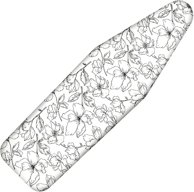 Ironing Board Cover and Pad, 21x54 Extra Large Thick Iron Padding, Scorch & Stain Resistant Ironing board cover, Heavy Duty Iron Board Padded with Adjustable Fasteners Elastic Edge, Floral White