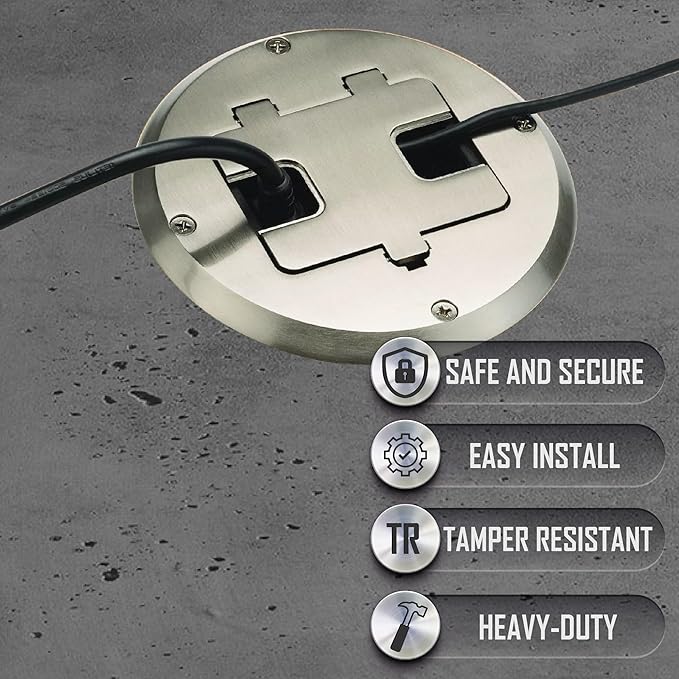 RACO Floor Box Kit 6239ACNI Nickel 15A/125V Duplex Receptacle Outlet with USB Ports, Single Gang Electrical Box for Wood Sub-Floor with 3.1A/5V Type A and C USB Outlet Receptacles for Home Improvement