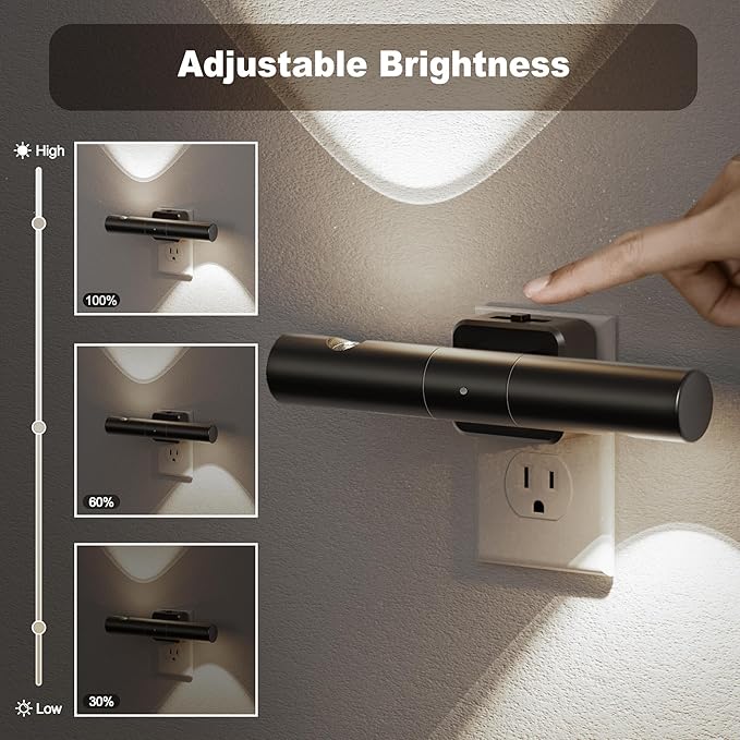 JandCase LED Night Light, Modern Night Lights Plug into Wall, Soft White 3000K,0-100LM Adjustable Brightness with Dusk-to-Dawn Sensor, Dimmable Night Lights for Bathroom, Hallway, Bedroom,Stairway
