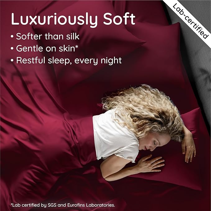 Bambaw 100% Viscose Derived from Bamboo Sheets California King Size Set – 4pcs Deep Pocket Cooling Sheets, Fits Up to 16'', Bedding for Night Sweats, Extra Soft Sheet Set (Burgundy)