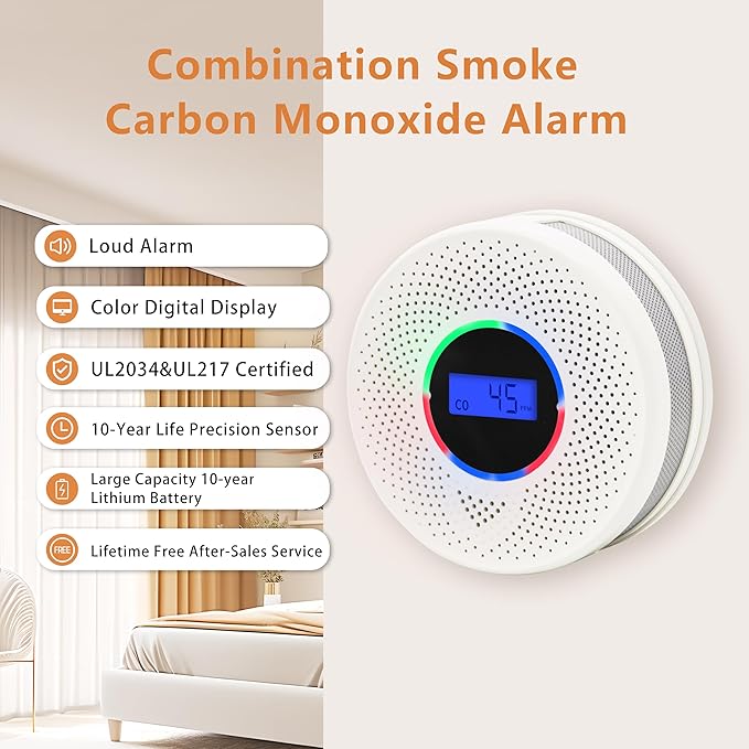 Kesy Upgraded Smoke and Carbon Monoxide Detector 10-Year Lifespan, Dual Sensor Smoke Alarm & Carbon Monoxide Detector (5 Pack)
