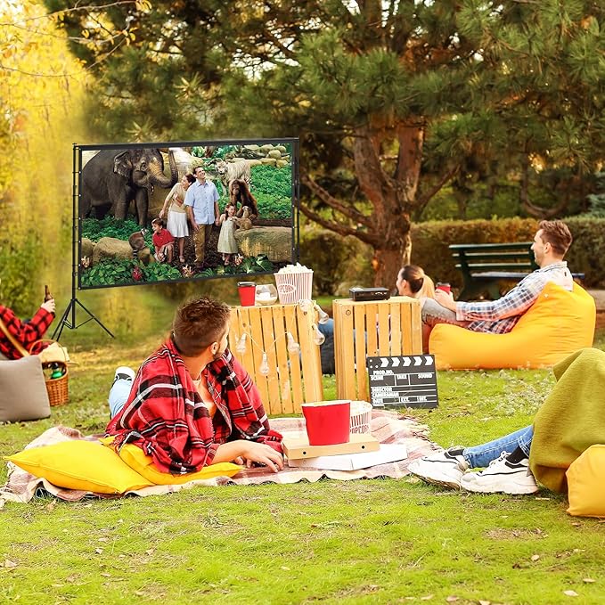 AAJK 150in Projector Screen with Stand, Portable 16:9 4K HD Indoor Outdoor Projection Screen with Wrinkle-Free Design, Ideal for Home Theater and Backyard Cinema – Includes Carry Bag