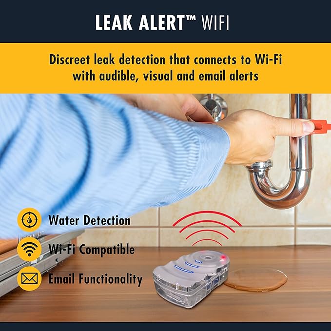 Zircon Leak Alert Wifi - Smart Electronic Water Detector Alarm with Email, Audio & Visual Alerts - Battery Included,White