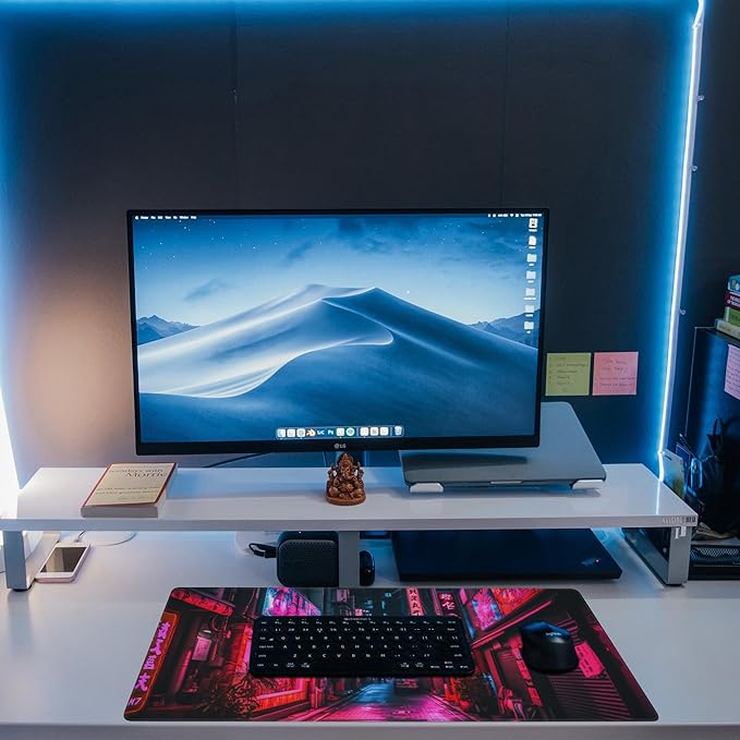 Eflxamz Desk Mat,Japanese Anime Neon Street Desk Pad,Anime City Large Gaming Mouse Pad for Desk,Extended Big Computer Keyboard Mouse Pad with Non-Slip Base and Stitched Edge,31.5"x11.8"