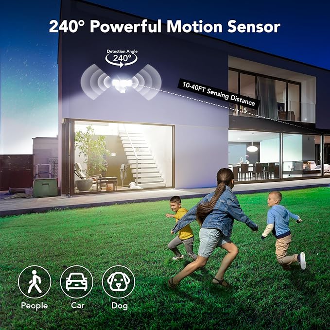 OREiN Motion Sensor Outdoor Flood Lights, 26W 3500LM Bright Security Lights, 5000K Daylight, Dusk to Dawn/Auto/Mode, IP65 Waterproof Hardwired Exterior Lighting for Garage, Driveway, Backyard(White)