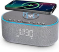 Odokee Wireless Charging Alarm Clock Radio: Qi Certified Fast Wireless Charger for iPhone Samsung - 10W Stereo Bluetooth Speaker - Dimmable Digital Clock with FM Radio for Bedroom Gray