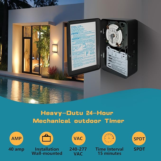 T104 Electromechanical Timer Switch Versatile Scheduling Manual Override,1-12 Cycles Per Day - Manual Override,Mechanism Only