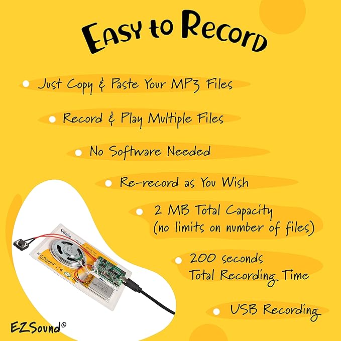 EZSound Multiplay Push Button Recordable Sound Chip | Plays Multiple Recordings | Recordable Sound Module | Push Button Control | Card Sound Recorder | Card Voice Recorder | Custom Button Record