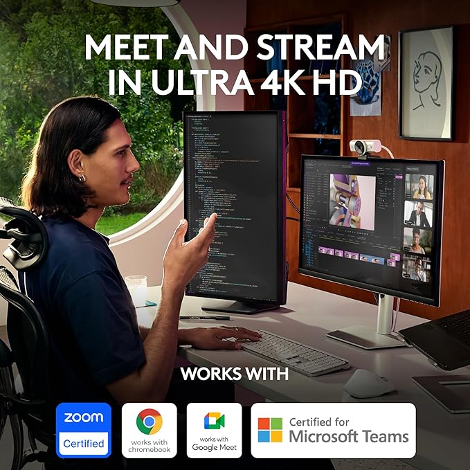 Logitech MX Brio Ultra HD 4K Collaboration, Streaming Webcam, 1080p at 60 FPS, Show Mode, Works with Microsoft Teams, Zoom, Google Meet, Nintendo Switch 2 New GameChat Mode - Pale Gray