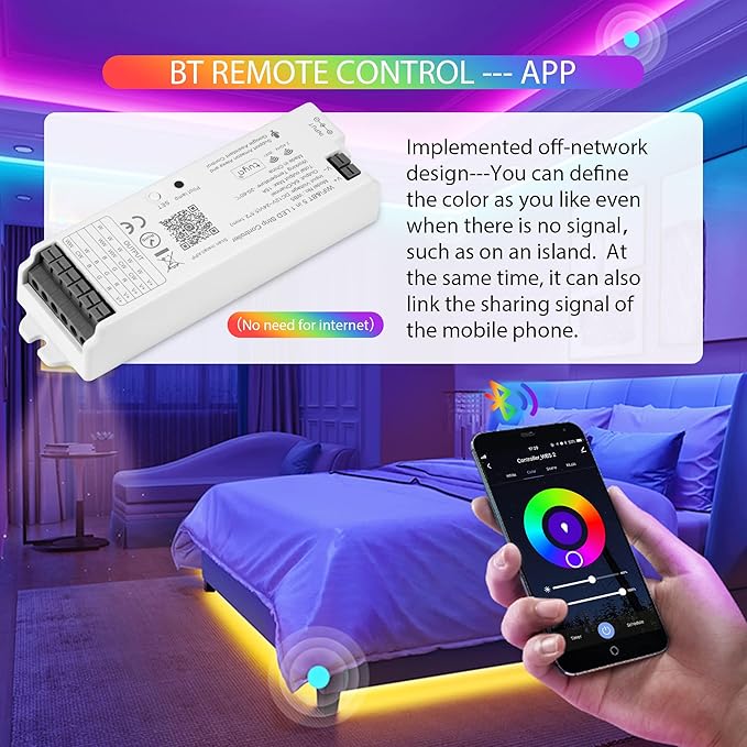 XXK WB5 RF WiFi Bluetooth LED Strip Controller RGB CCT RGBW 5in1 Dimmable Compatible with Smart Life APP/Alexa Echo/Google Assistant Home/Siri, DC12-24V Lights Controller