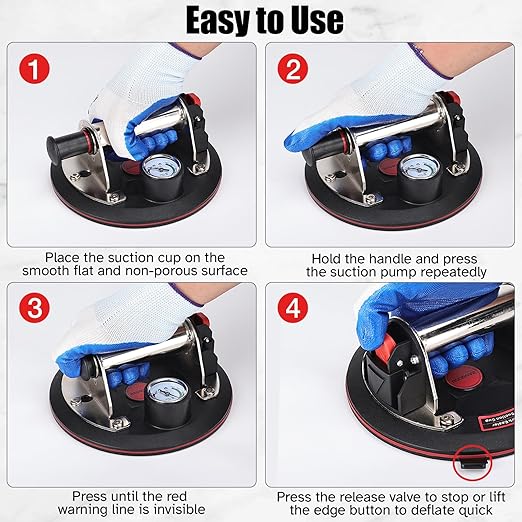 ZANSONG02 Heavy Duty Vacuum Suction Cup Lifter for Glass, Air Conditioner, Washing Machine, Refrigerator with Pressure Gauge(ZANSONG-2-2)