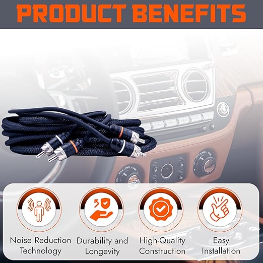 Elite Audio Premium Series 15ft. 2-Channel Car Audio RCA Cable – Double Shielded, Oxygen Free Copper, Noise Reducing Audio Cable for Amplifiers, Subwoofers, Speakers, and Processors – PRM15