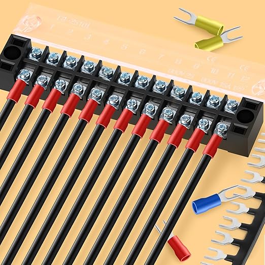 GAGIRA 6 Sets Terminals Block Strips, 6Pcs 25A 600V 12 Positions Screw Terminal Block + 12Pcs Insulated Terminals Barrier Strip + 70Pcs Wire Connector + Screwdriver