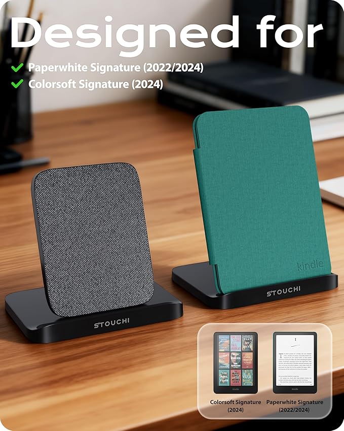 Stouchi Foldable Wireless Charging Dock Compatible with Kindle Paperwhite Signature Editions (2022 & 2024) and Colorsoft Signature Edition, Samsung Ebook，USB-C Charger Stand, Ready-to-Gift