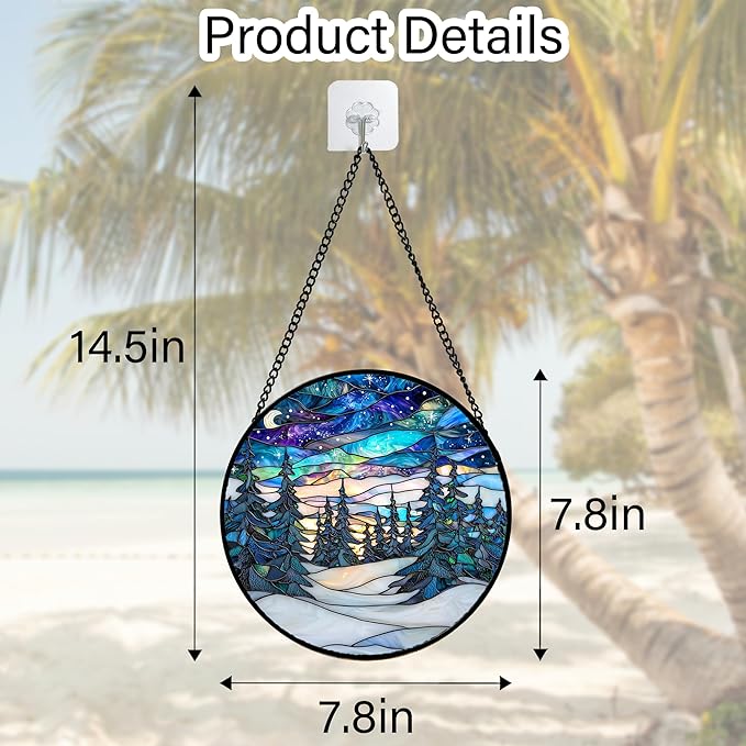 DASTOLL Stained Glass Window Hanging, Starry Sky Trees and Snow Sun Catchers Glass Panel Blue Suncatcher Decor for Birthday for Women, Men, Wife, Aunt, and Mom 7.8 in