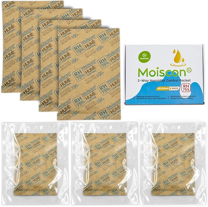 Wisesorb 75% Two-Way Humidity Control Packs, 60 Gram 15 Pack for Storing 1 lb, Size 60 Moisture Control Packets Individually Wrapped, Humidifier Packs for Storage Containers Hydration Packets