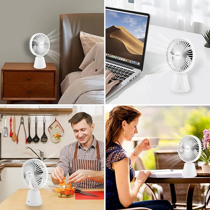 Miady USB Desk Fan, Upgraded 5000mAh Portable Desktop Fan 135°Auto-Oscillating 3 Speeds Mini Cooling Personal Table Fan for Home Office Travel Camping Outdoor