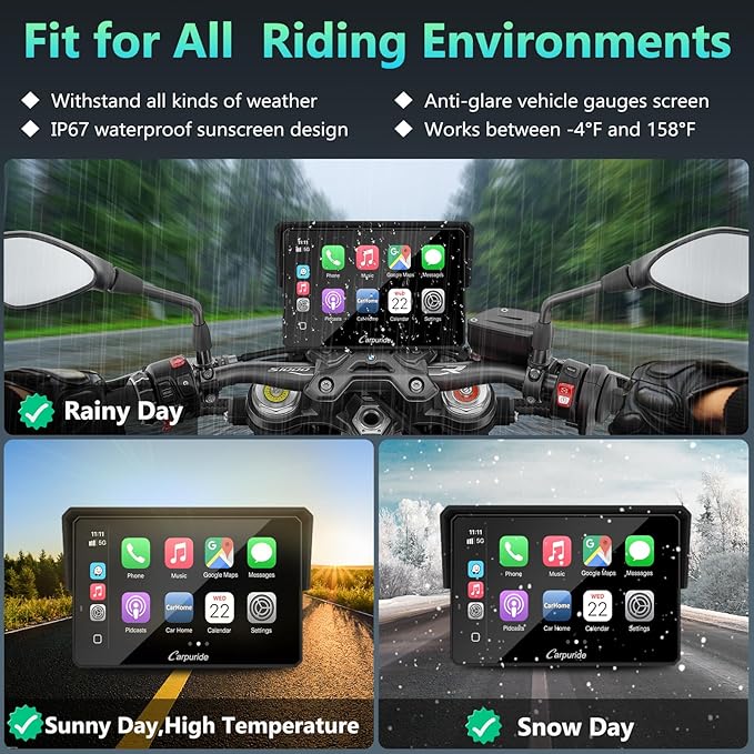 CARPURIDE W502BS PRO for BMW Motorcycle CarPlay & Android Auto Dual Bluetooth, 5" Waterproof GPS Navigation Screen, Data Reading, Native Wonder, TPMS, Light Sensor, Music Sharing, Intercom