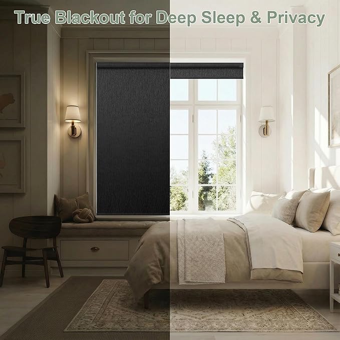 Zshine Motorized Blackout Window Blinds Customize Width (23-95 Inches) Remote Control Wireless and Rechargeable Roller Shades Blinds for Windows, Home, Office, Hotel, Club, Restaurant(82164F)
