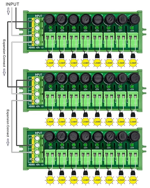Screw Mount AC 24-250V 8 Channel Pluggable Top Wiring Terminal Block Power Distribution Fuse Module, HCDC HD065VP