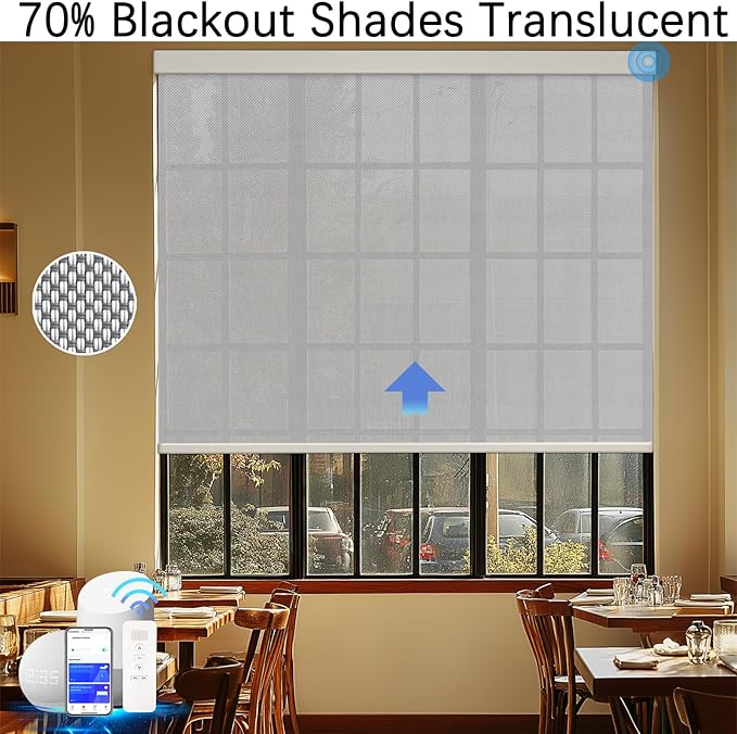 COOLWINDS Motorized Blinds with Remote Cordless Automatic Motorized Shades Custom Blinds for Windows Smart Curtains Compatible with Alexa Google Home(Solar Grey,W24 x H72in)