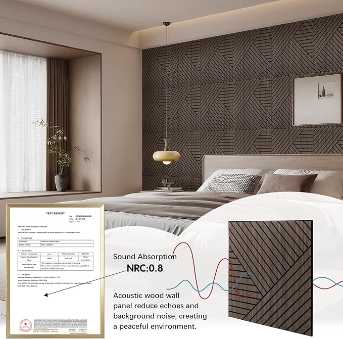 ARMURO 4 Packs Acoustic Wall Panels - Self-Adhesive 3D Wood Slat Wall Panel- Peel and Stick Sound Absorbing Panels for Noise Reducing - Feature Wall Decor for Home & Office