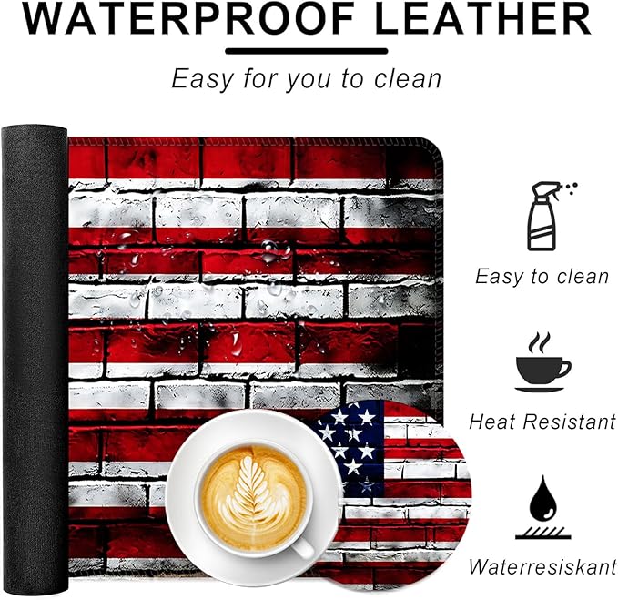 BFUKVOU Large Keyboard Mouse Pad Set, Extended Mouse Pad+Keyboard Wrist Rest Support, Memory Foam Ergonomic Easy Typing, 4Pcs (31.5×11.8 in) Desk Pad Set for Office Home,American Flag on Brick Wall