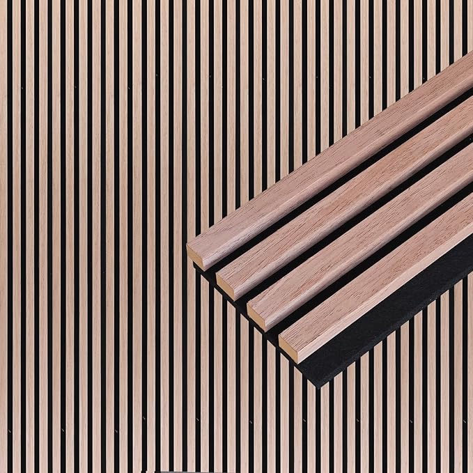 NeatiEase Wood Wall Panels, 9 Feet Acoustic Slat Wall Panels for Interior Wall Decor and Noise Reduction, Decorative Slat Wall Paneling, Natural Walnut, 4-Piece